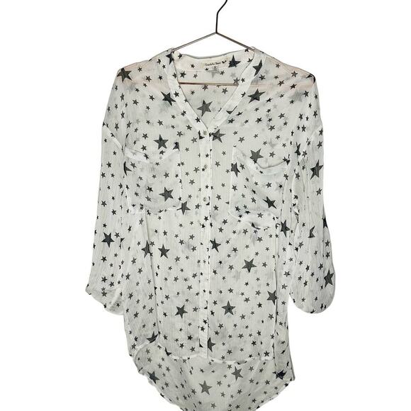 Double Zero Long Sleeve Sheer Button Front Star Printed Cutout Top Size Medium - Picture 1 of 8